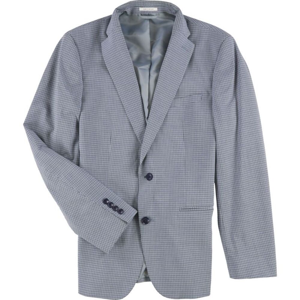 bar III Mens Plaid Two Button Blazer Jacket, Blue, 40, DM